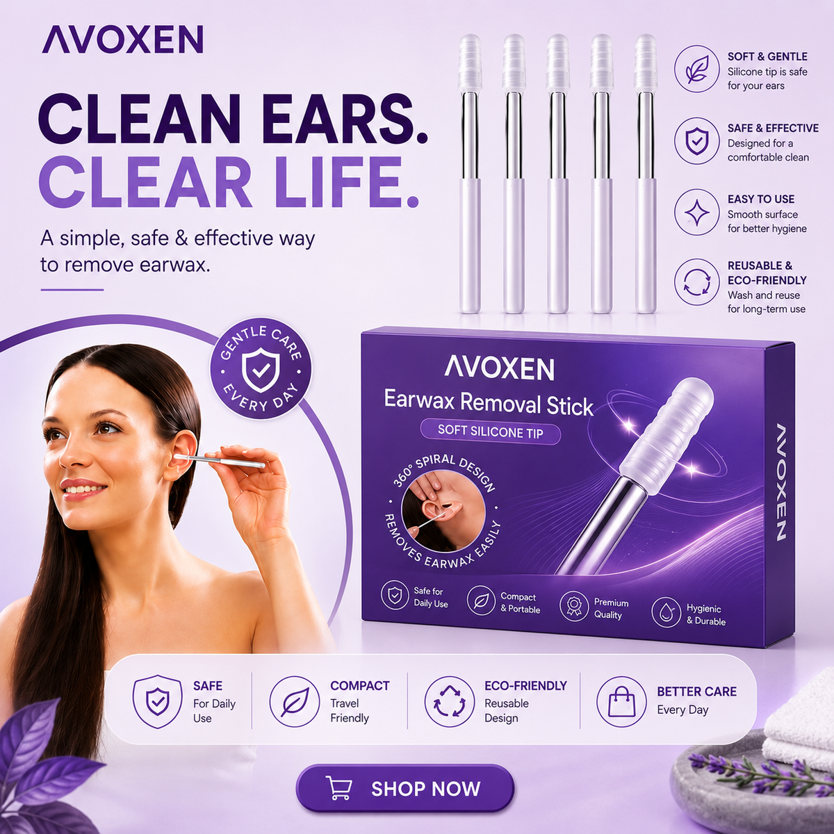 AVOXEN™ 360° Spiral Earwax Removal Stick